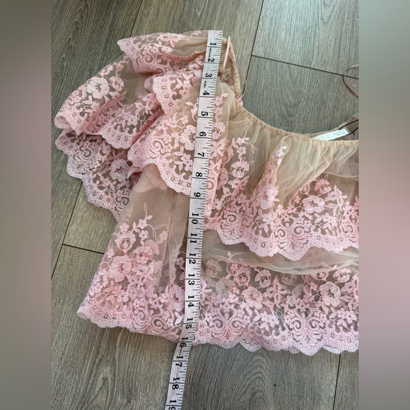 Zara Pink Lace Off-Shoulder Embroidered Crop Top - Picture 11 of 13